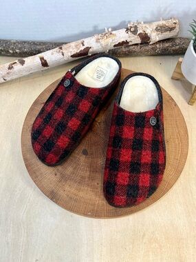 Birkenstock Zermatt Buffalo Plaid Shearling Mules NWOB Size 5